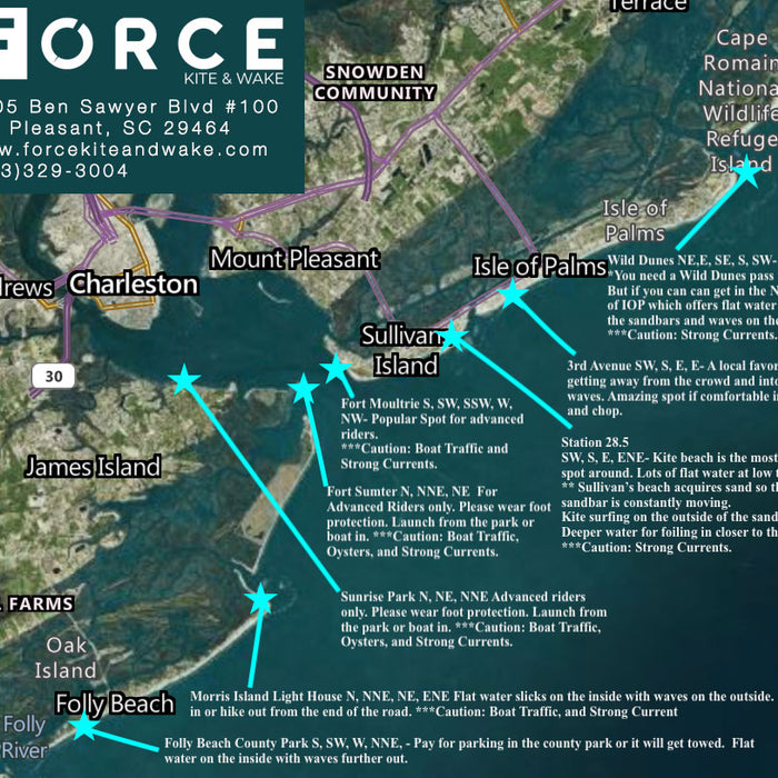 Map of the Charleston Kite and Wing Foil Spots